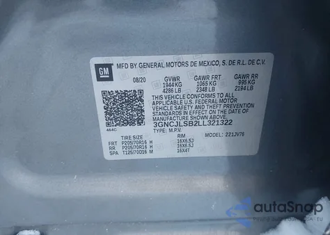 2020 Chevrolet Trax Fwd Lt from USA, damaged, VIN 3GNCJLSB2LL321322